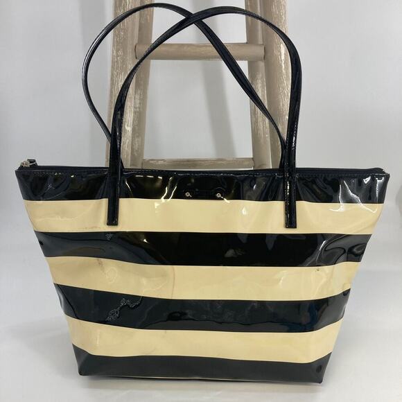 Kate Spade black and cream striped large tote (ASIS) - Picture 1 of 16